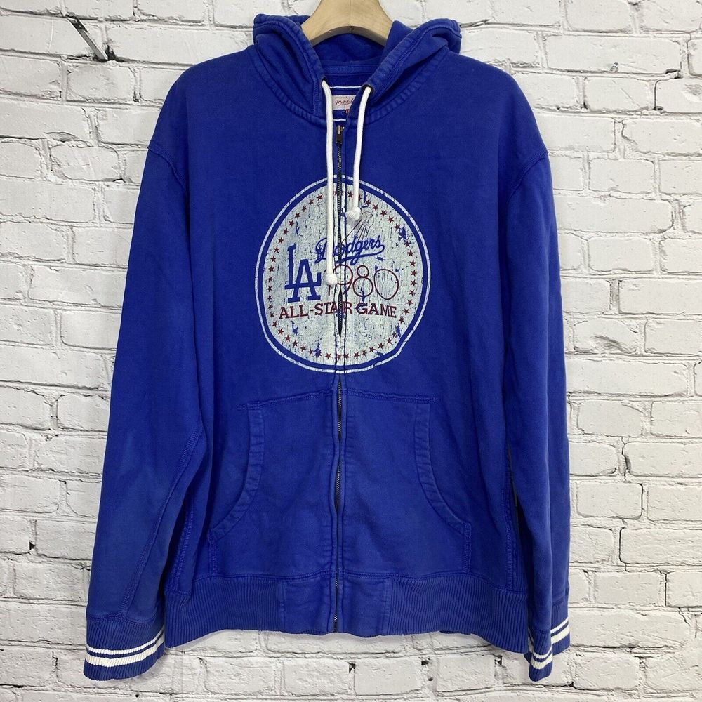 LA Dodgers Mitchell Ness Distressed Full Zip Hoodie Size 3XL 1980 All‎ Star Game